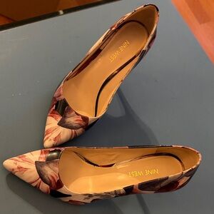Nine West Floral Heels - black, pink, blush and cream